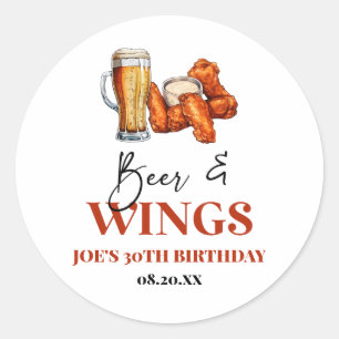 Bier- und Wings-Geburtstagsfeier Party Favor Stick Runder Aufkleber