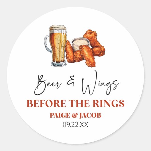 Bier und Wings vor dem Rings-Junggesellenabschied- Runder Aufkleber (Vorderseite)