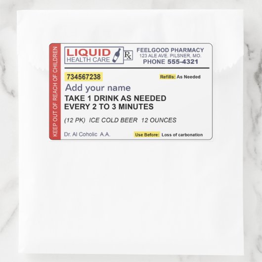 Bier-Verschreibung (Name hinzufügen) Rechteckiger Aufkleber (Tasche)