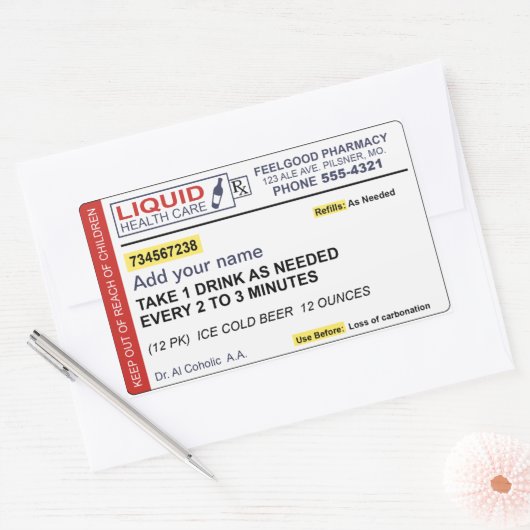 Bier-Verschreibung (Name hinzufügen) Rechteckiger Aufkleber (Umschlag)