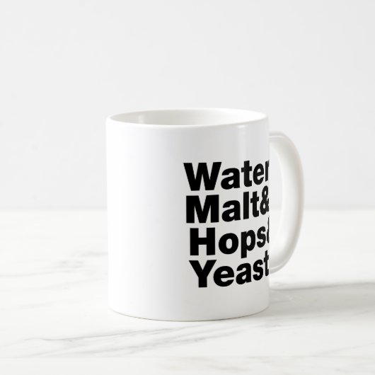 Bier = Wasser & Malt & Hopfen & Hefe. Kaffeetasse (VorderseiteRechts)
