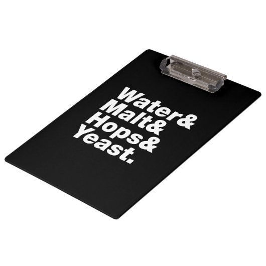 Bier = Wasser & Malt & Hopfen & Hefe. Klemmbrett (Schrägansicht)