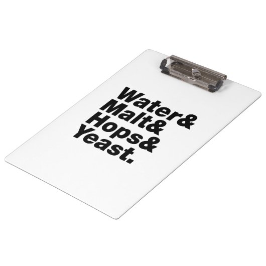 Bier = Wasser & Malt & Hopfen & Hefe. Klemmbrett (Schrägansicht)