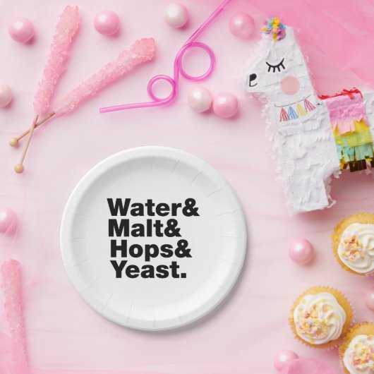 Bier = Wasser & Malt & Hopfen & Hefe. Pappteller (Party)