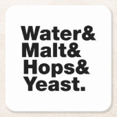 Bier = Wasser & Malt & Hopfen & Hefe. Rechteckiger Pappuntersetzer (Vorderseite)