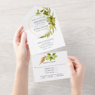 Bier Weide Grün Gold Geometrische Hochzeit All In One Einladung