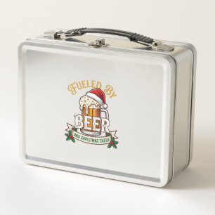 Bier-Weihnachtsfreude-Tasse-Santa-Hut-Stechpalme Metall Brotdose