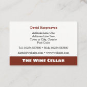 Bier Weine & Spirits Visitenkarte. Visitenkarte (Rückseite)