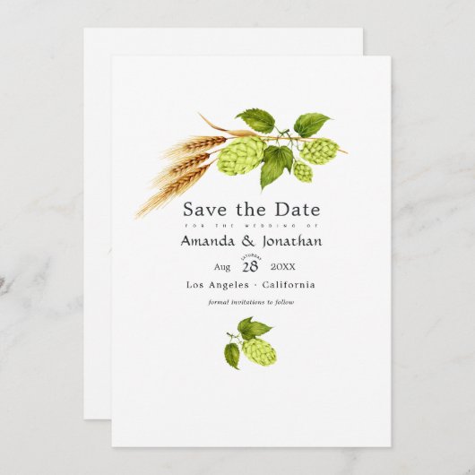 Bier Willow Greenery und Gold Save The Date (Vorne/Hinten)