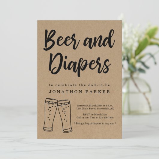 Bier & Windeln Party - Papa, Typ, Men Baby Dusche Einladung (Stehend Vorderseite)
