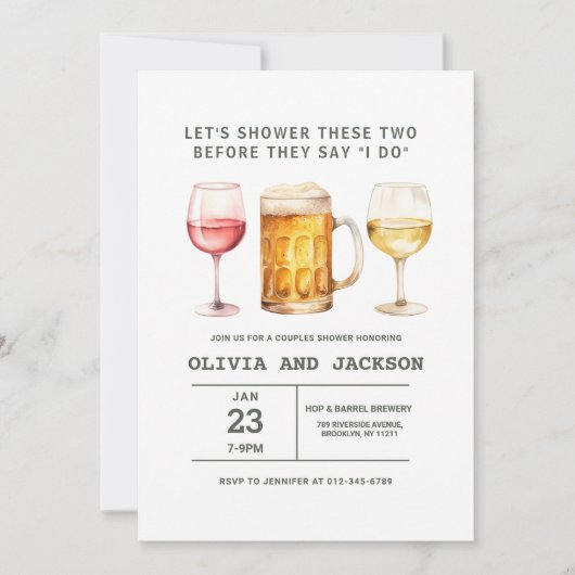 Bier Wine Brewery Watercolor Paare Dusche Einladung (Vorderseite)