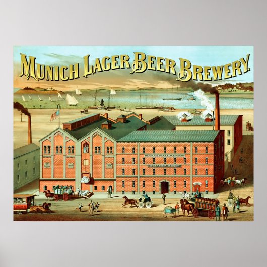 Bierbrauerei München ~ Vintage Werbung. Poster (Vorne)