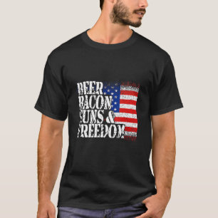 Biere Bacon Gun Freedom US Flag American Country F T-Shirt