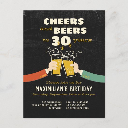 Biere bis 30 Jahre Retro-Einladung Postkarte (Vorderseite)