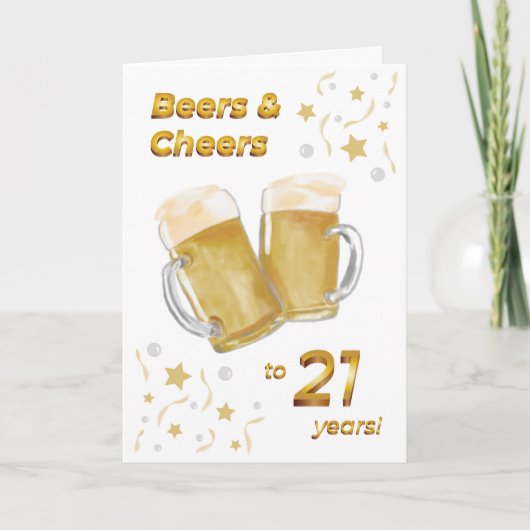 Biere & Cheers 21. Geburtstag Karte (Vorderseite)