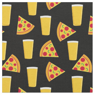 Biere und Pizza Muster Schwarz Stoff