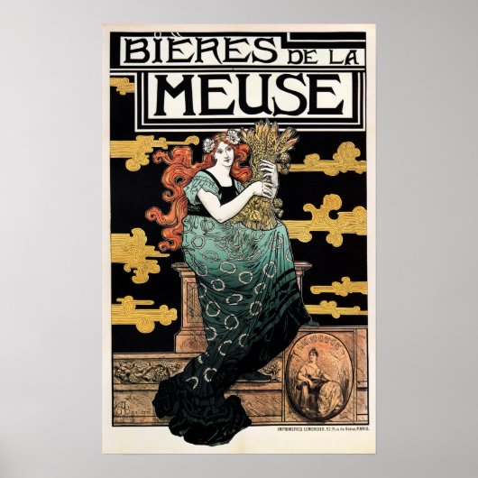BIERES DE LA MEUSE 1896 Marc Auguste Art Nouveau Poster (Vorne)