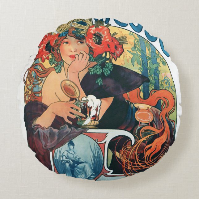 Bieres de la Meuse, Alphonse Mucha Throw Kissen (Vorderseite)