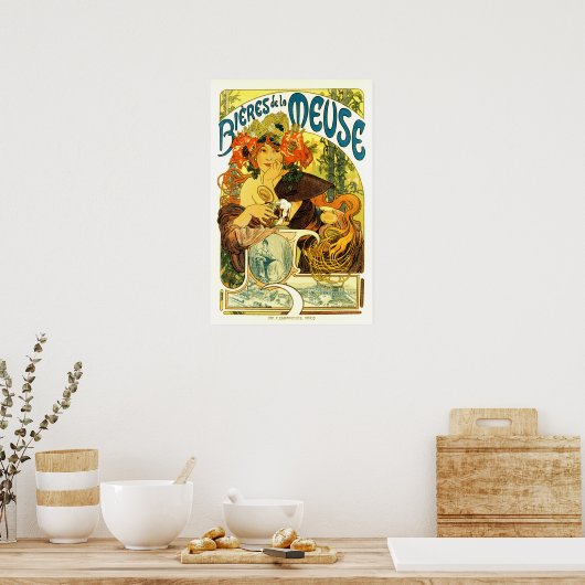 BIERES DE LA MEUSE Beer Alphonse Mucha Art Nouveau Poster (Küche)