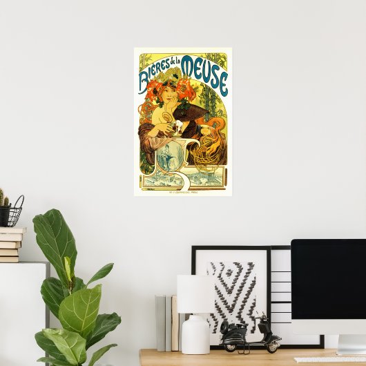 BIERES DE LA MEUSE Beer Alphonse Mucha Art Nouveau Poster (Heimbüro)