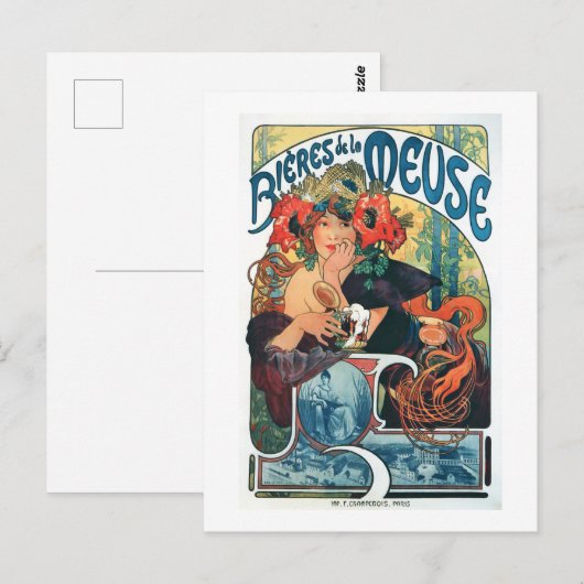 Bieres de la Meuse, Mucha Postkarte (Vorne/Hinten)