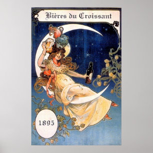 Bieres du Croissant 1895 Vintage Druck Poster