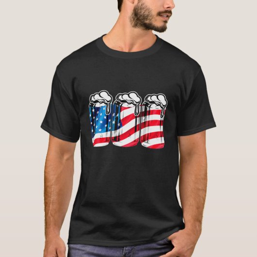 Bierfahne 4. Juli Männer Frauen Merica USA T-Shirt (Vorderseite)