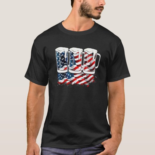 Bierfahne 4. Juli Merica USA Flag Pat T-Shirt (Vorderseite)