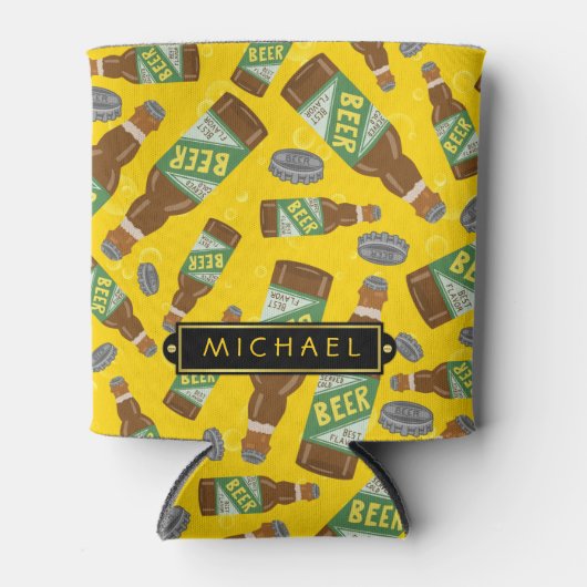 Bierflasche Muster mit Bläschen Retro mit Name Dosenkühler (Vorderseite)