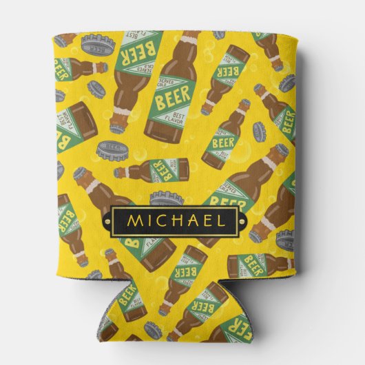 Bierflasche Muster mit Bläschen Retro mit Name Dosenkühler (Rückseite)