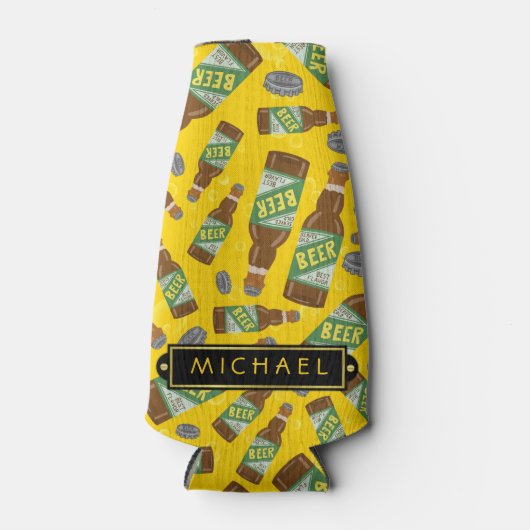 Bierflasche Muster mit Bläschen Retro mit Name Flaschenkühler (Vorderseite)