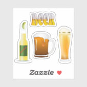 Bierflasche, Tasse Bier, I Liebe Beer Aufkleber (Blatt)