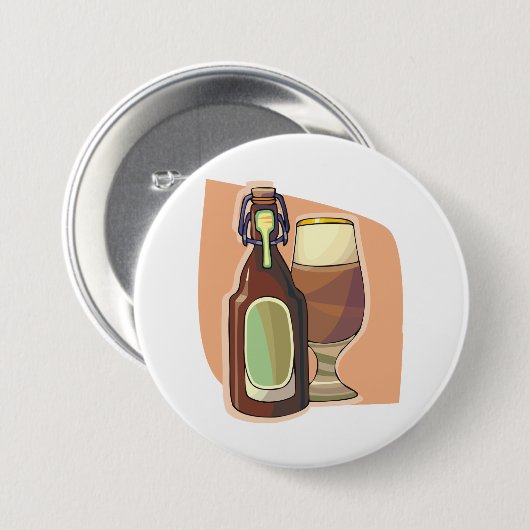 Bierflasche und Glas Rustikale Brauerei Button (Vorne & Hinten)
