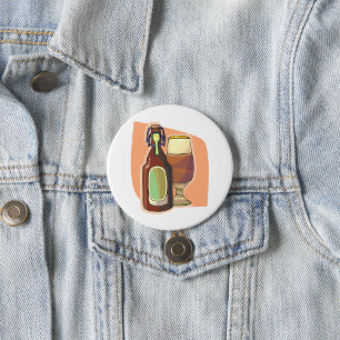 Bierflasche und Glas Rustikale Brauerei Button