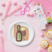 Bierflasche und Glas Rustikale Brauerei Pappteller (Party)