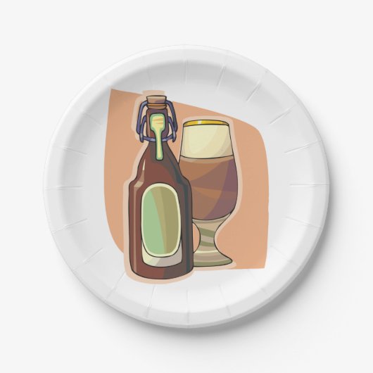 Bierflasche und Glas Rustikale Brauerei Pappteller (Vorderseite)