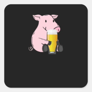 Biergeschenk mit Schwein Quadratischer Aufkleber
