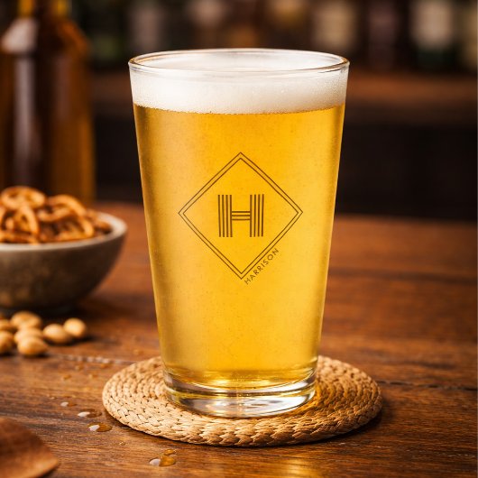 Bierglas | Modernes geometrisches Monogramm Initia Glas