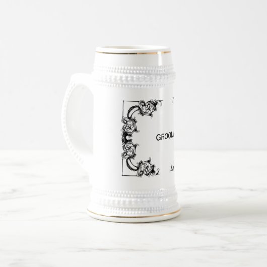 Bierglas VINTAGER BLUMENschwarzweiss-DAMAST (Vorderseite Links)