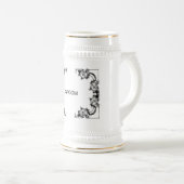 Bierglas VINTAGER BLUMENschwarzweiss-DAMAST (VorderseiteRechts)