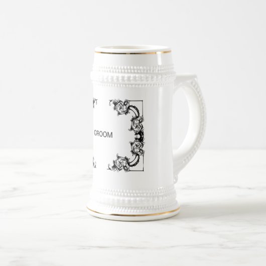 Bierglas VINTAGER BLUMENschwarzweiss-DAMAST (VorderseiteRechts)