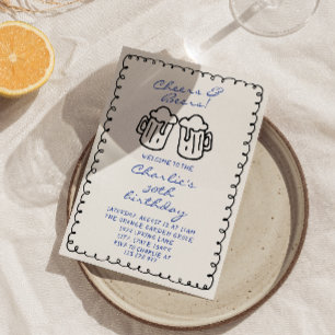 Bierhandgeschriebene Geburtstagsparty Gezeichnet M Einladung