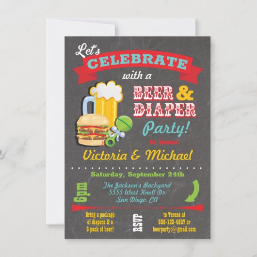 Bierkeller und Windelscheiben-Babydusche Einladung (Vorderseite)