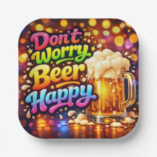 Bierkrug mit Neon-Regenbogen-Zitat Pappteller