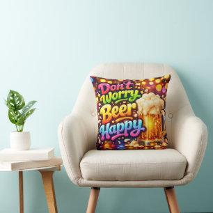 Bierkrug mit neonfarbener Regenbogen-Aufschrift Kissen