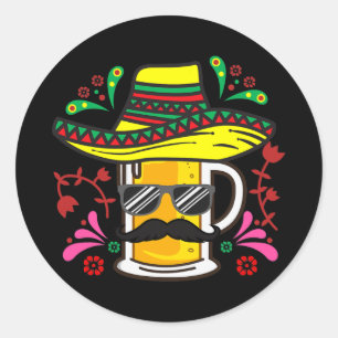 Bierkrug Sombrero Schnurrbart Cinco De Mayo Mexika Runder Aufkleber