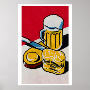 Bierkrug und Käse Streichholzschachtel Kunst Druck Poster
