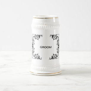 Bierkrug VINTAGE FLORAL SCHWARZ-WEIß-DAMAST Bierglas