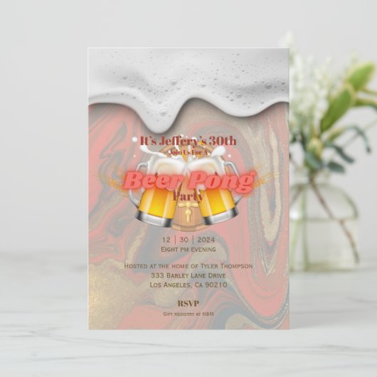 Bierpong-Party Einladung (Stehend Vorderseite)