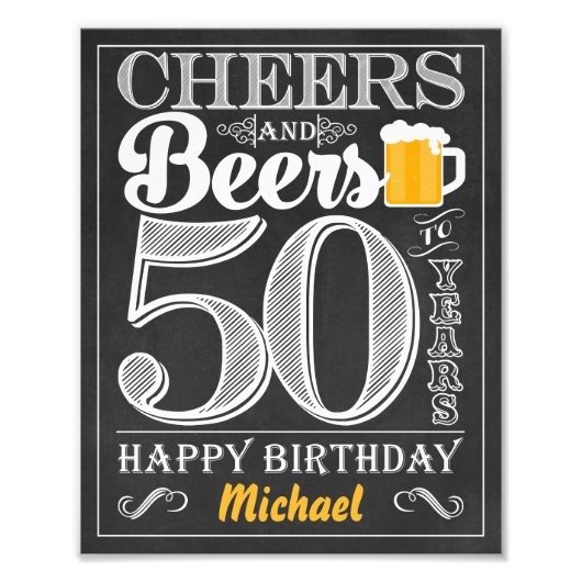 Biersorten bis 50 Jahre Happy Birthday Sign Fotodruck (Vorne)